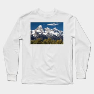 Trees With Mountain Range In The Background Teton Range Long Sleeve T-Shirt